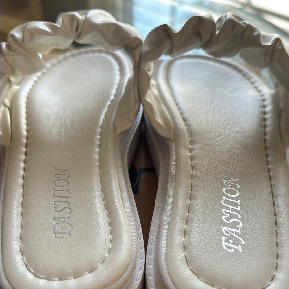 White Satin Slide Sandals - Picture 6 of 11